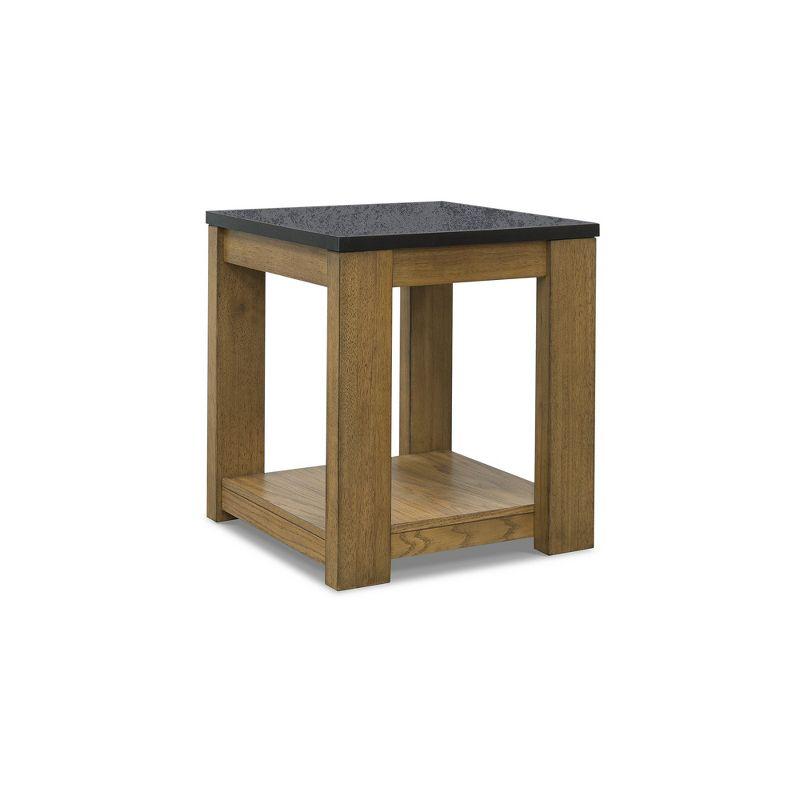 Quentina Rectangular Black Faux Stone and Wood End Table