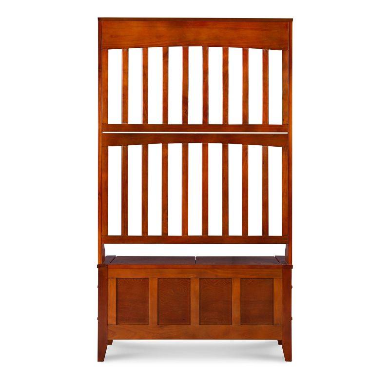 Misson Traditional 4 Double Hooks Storage Bench Top Shelf Hall Tree Walnut Finish - Linon: Entryway Organizer, Flip-up Seat