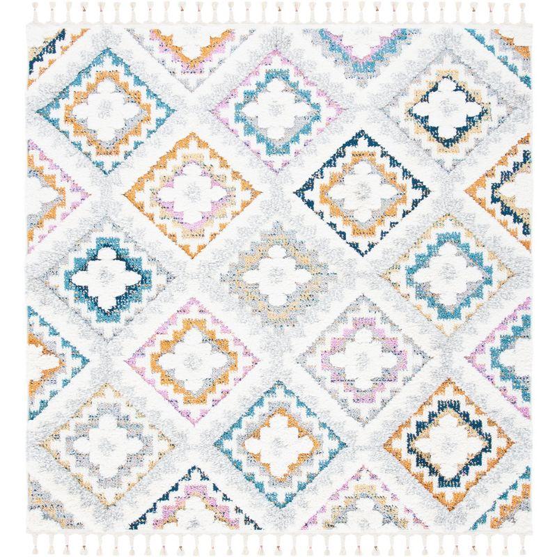 Moroccan Fringe Shag MFG106 Power Loomed Area Rug - Grey/Ivory - 6'7"x6'7" - Safavieh.