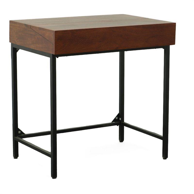 Carolina Living Raleigh Rustic Top RTA Writing Desk Chestnut/Black: Mango Wood Surface, Iron Frame, Drawer Storage