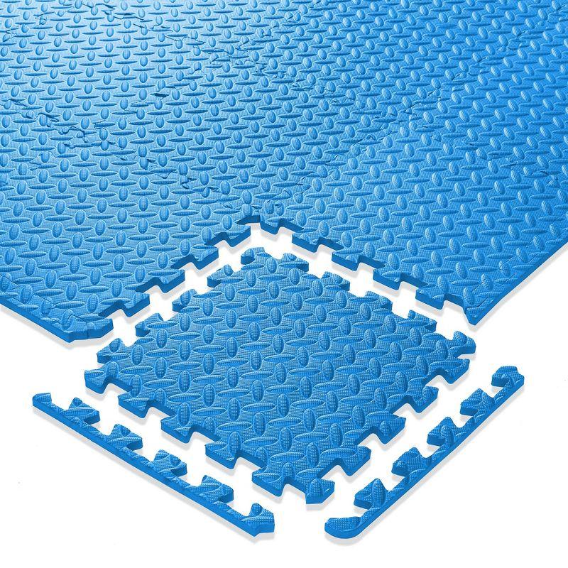 Philosophy Gym Pack of 12 Exercise Flooring Mats - 12 x 12 Inch Foam Rubber Interlocking Puzzle Floor Tiles - Blue
