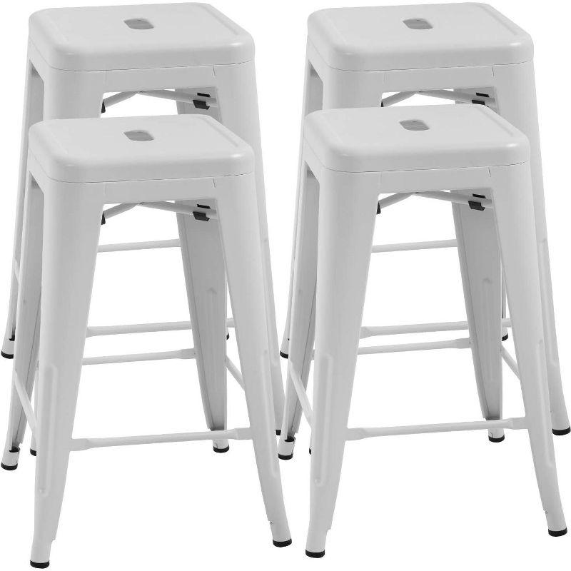 FDW Metal Bar Stools Set of 4 Counter Height Barstool Stackable Barstools 24 Inch Indoor Outdoor Patio Bar Stool Home Kitchen Dining Stool ,White