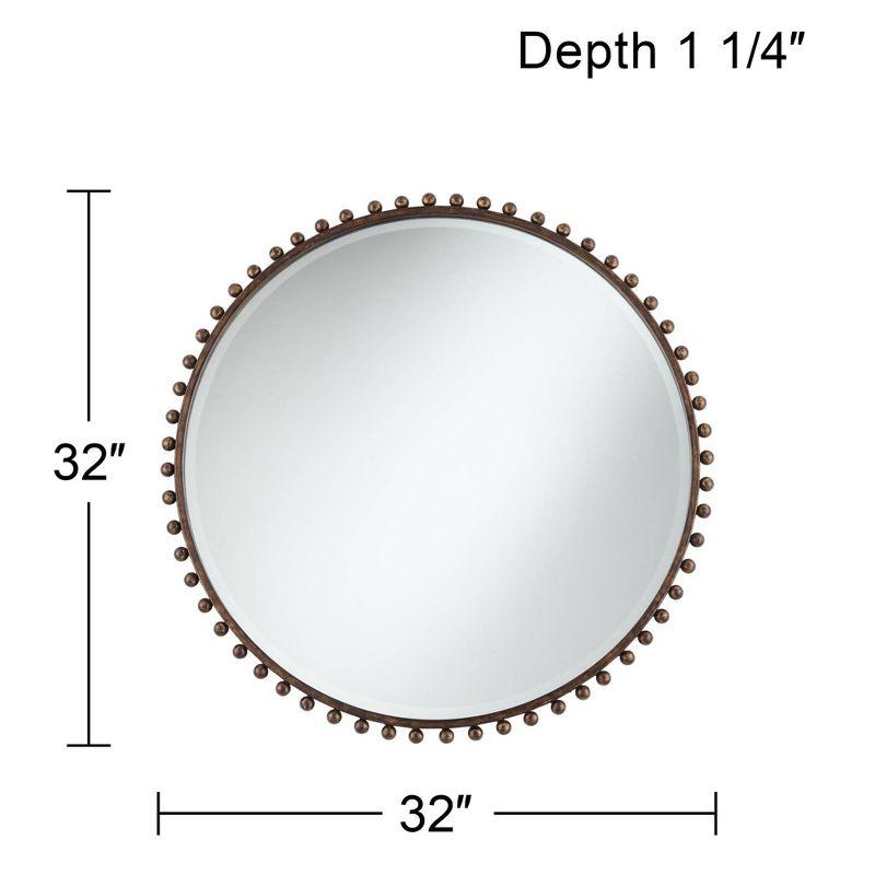 Uttermost Round Vanity Decorative Wall Mirror Rustic Beveled Glass Dark Bronze Beaded Iron Frame 32" Wide for Bathroom Living Room