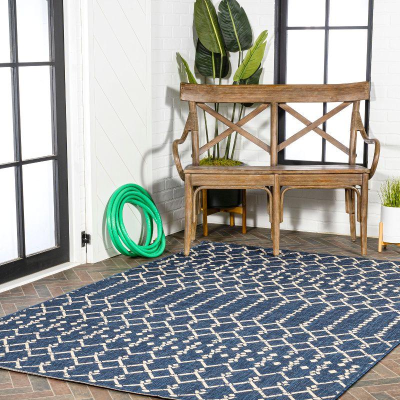 8' x 10' Ourika Moroccan Geometric Textured Weave Indoor/Outdoor Area Rug, Navy/Beige - JONATHAN Y