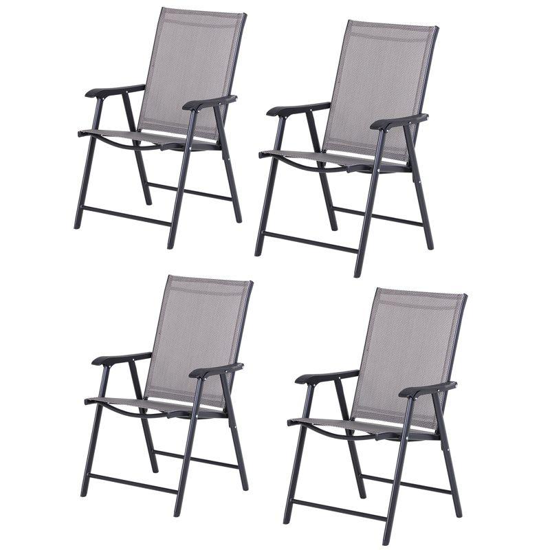 Gray Steel Folding Dining Chairs with Armrests, Set of 4