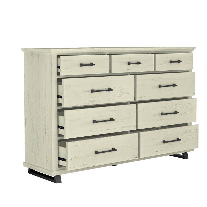 64" Dresser with 9 Drawers Cut Off-White - Festivo: Modern Farmhouse Style, Iron Leg Support, MDF Construction