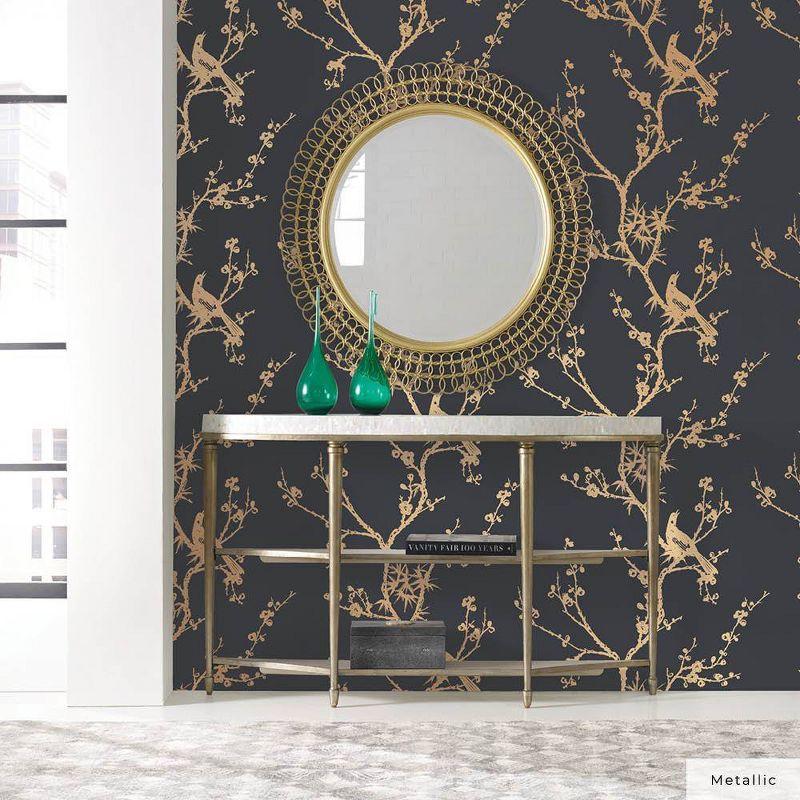 Tempaper & Co.® x Cynthia Rowley Bird Watching Removable Peel and Stick Wallpaper, Black and Gold, 56 sq ft: Vinyl, Self-Adhesive