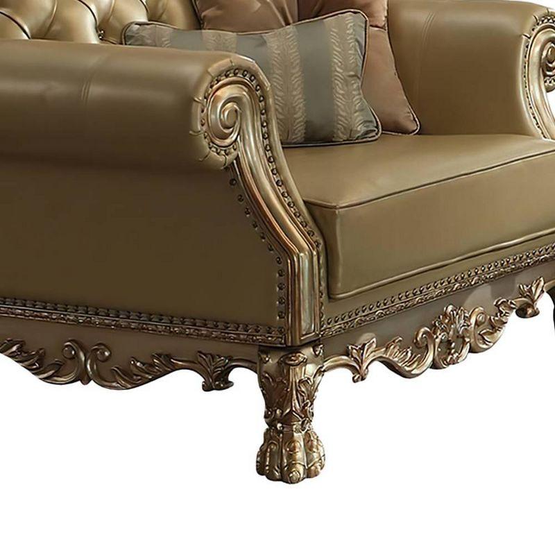 45" Dresden Accent Chair Bone Synthetic Leather/Gold Patina Finish - Acme Furniture: Tufted, No Assembly Required