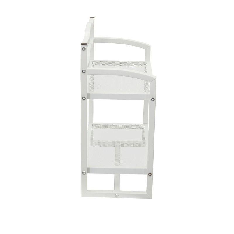 Elegant White Metal Mesh 2-Tier Wall Storage Shelf with Towel Bar