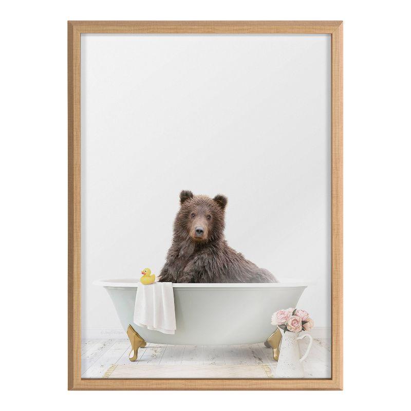 Kate & Laurel All Things Decor 18" x 24" Blake Bear Cottage Bathroom Framed Printed Glass by Amy Peterson Art Studio Natural