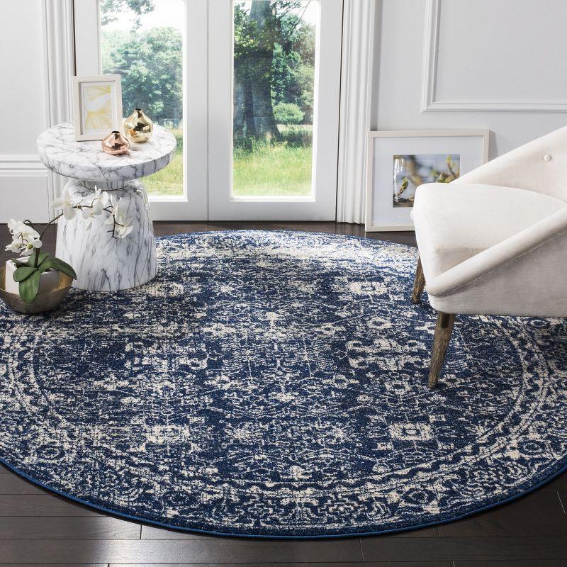 Evoke EVK270 Power Loomed Accent Rug Navy / Ivory 3' X 3' Round - Safavieh.