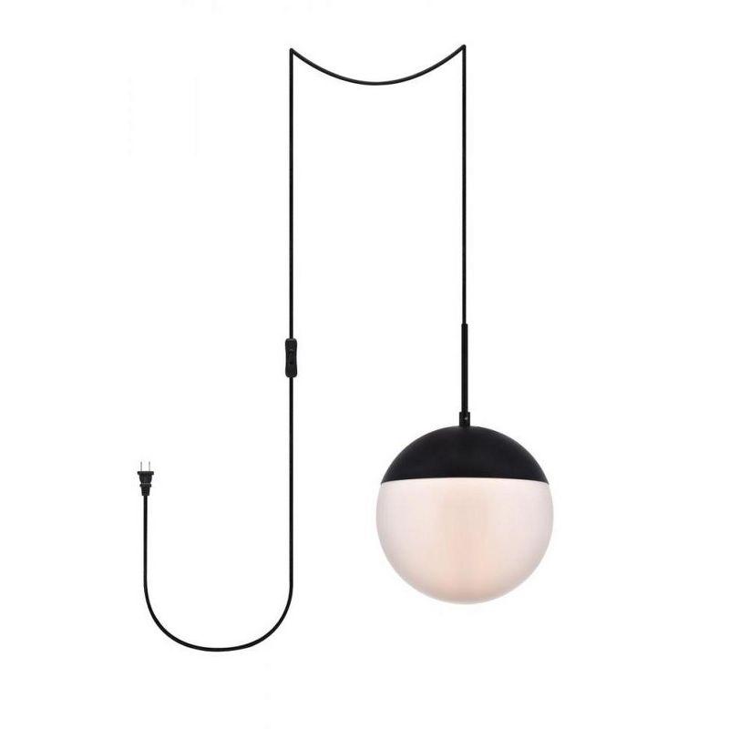 Elegant Lighting Eclipse 1 Light Black plug in pendant With Frosted White Glass