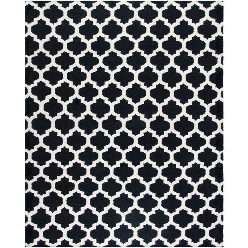 Handmade Geometric Black & Ivory Wool Area Rug 8' x 10'