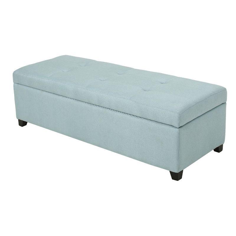 Light Blue Tufted Fabric Storage Ottoman Bench