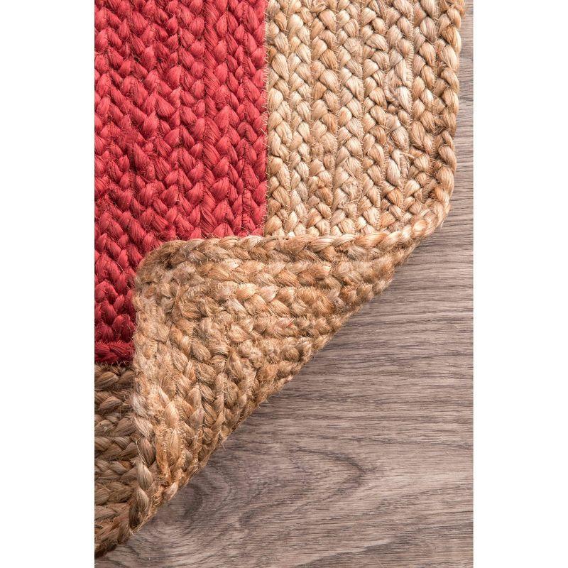 Handmade Red Braided Oval Jute Rug, 37" x 6"