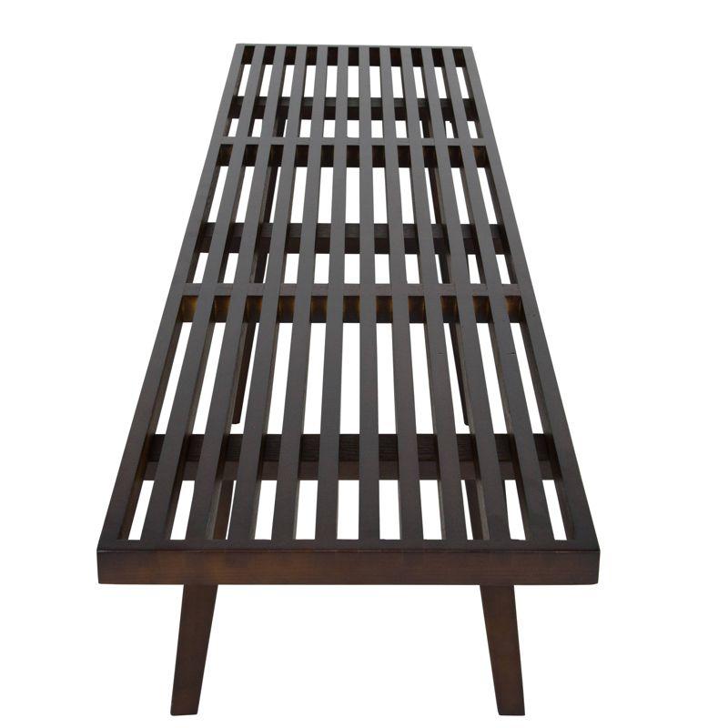 LeisureMod 72" Mid-Century Modern Slatted Wood Entry Bench, Indoor Accent Seating for Hallway or Bedroom