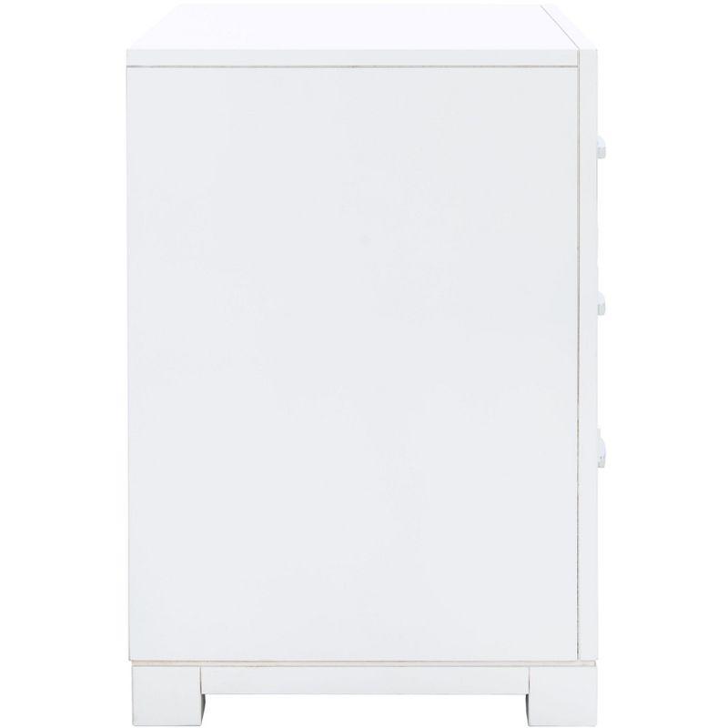 Raina 3 Drawer Greek Key Nightstand - FOX6278 - White/Silver - Safavieh Couture
