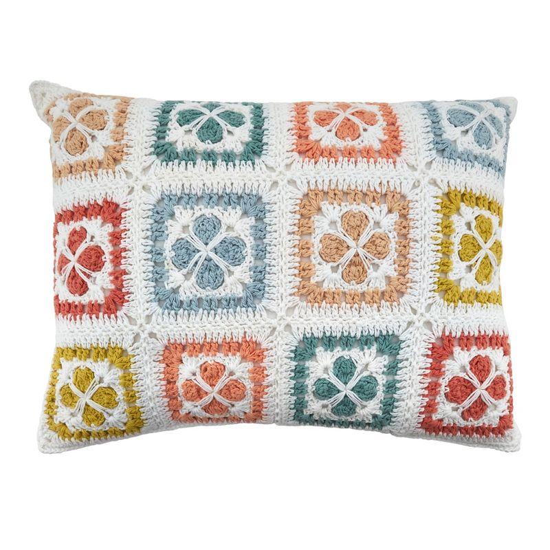 Multicolor Cotton Crochet Design Decorative Pillow Cover, 12" x 16"