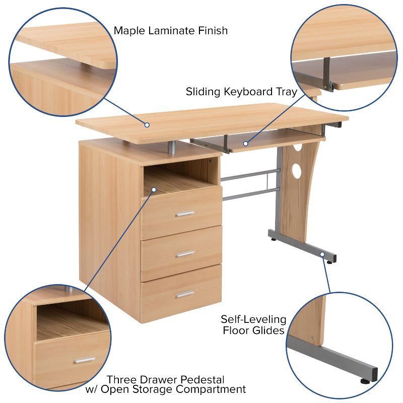 Emma and Oliver Maple Desk with Three Drawer Single Pedestal and Pull-Out Keyboard Tray