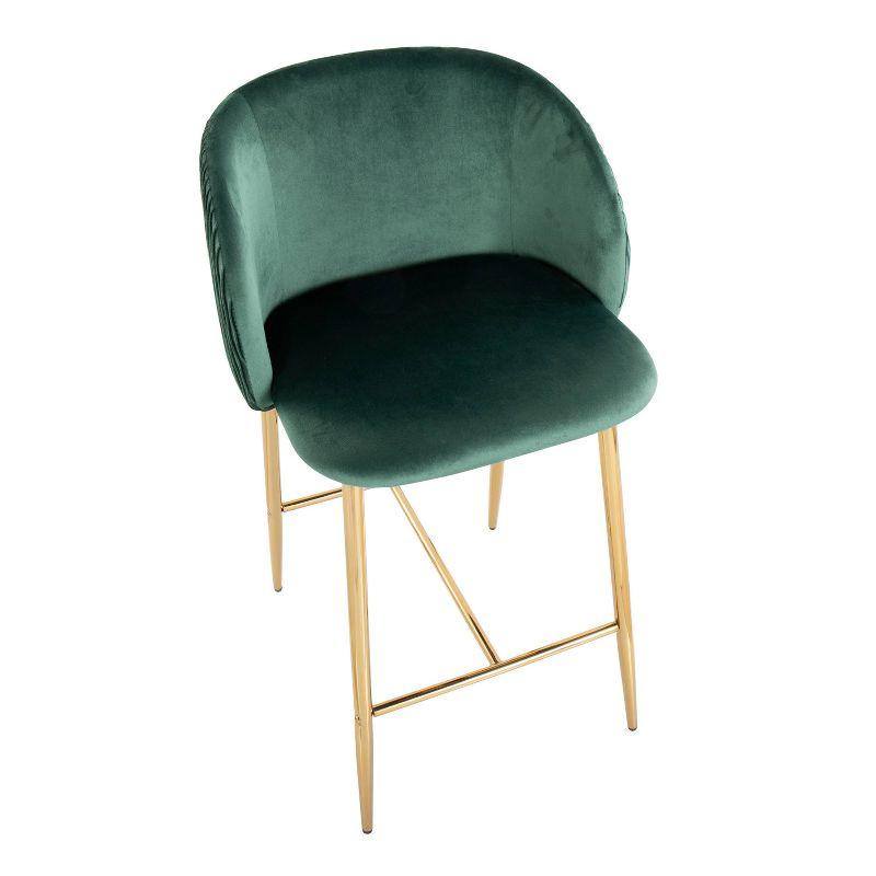 Set of 2 Green Velvet and Gold Metal Counter Stools