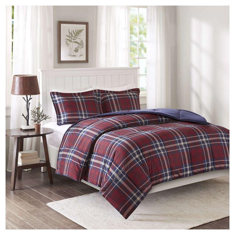 Twin Blue and Red Plaid Microfiber Comforter Set