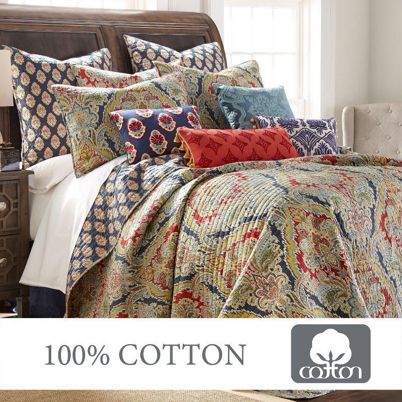 Twin Blue Cotton Reversible Boho-Chic Quilt Set