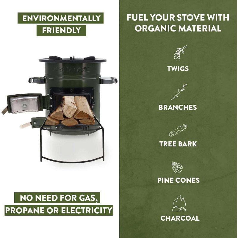 GasOne Portable Wood Burning Rocket Stove Camping for Backpacking, Hiking, RV and Survival - Insulated Barrel Stove Kit with Silicone Handles