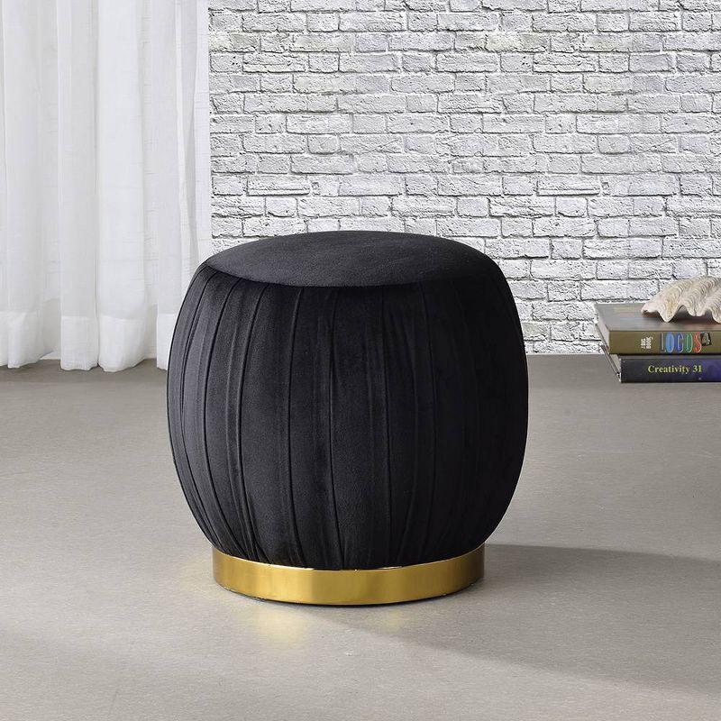 Meelano Luxe Round Black Velvet Ottoman with Gold Cylinder Base