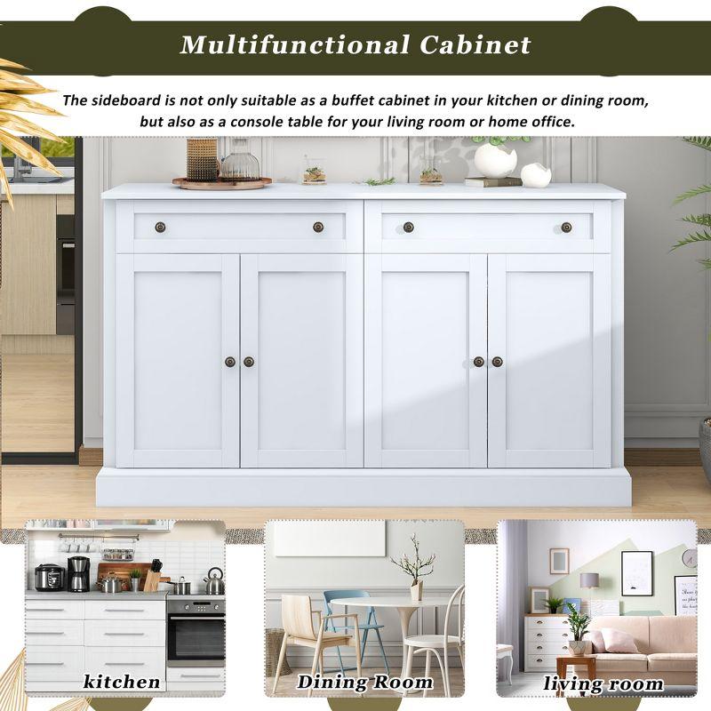 Sideboard Storage Buffet Cabinet with 2 Drawers & 4 Doors Adjustable Shelves, White-ModernLuxe