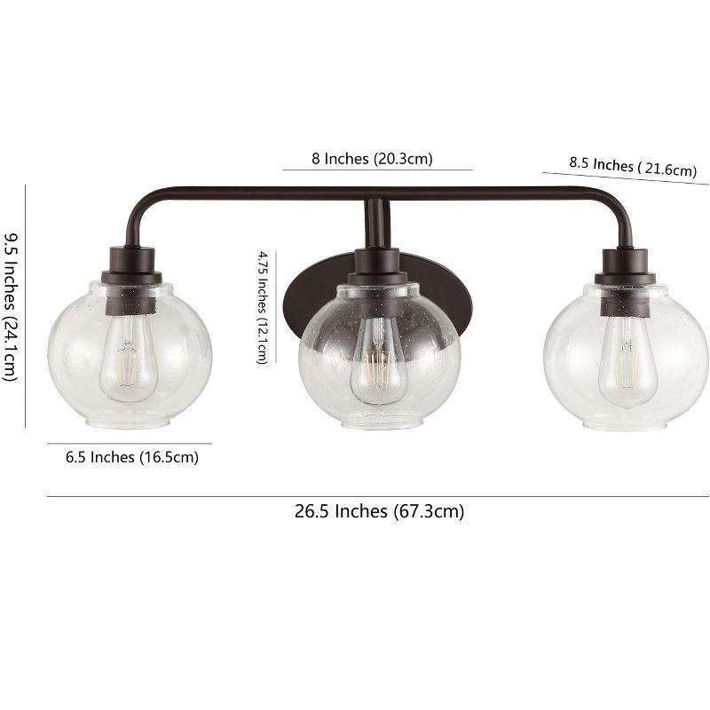 JONATHAN Y Sandrine 26.25" 3-Light Iron/Seeded Glass Cottage Rustic LED Vanity Light, Oil Rubbed Bronze