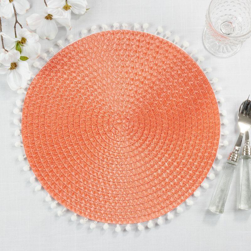 Persimmon Round Woven Pom Pom Edge Placemats Set