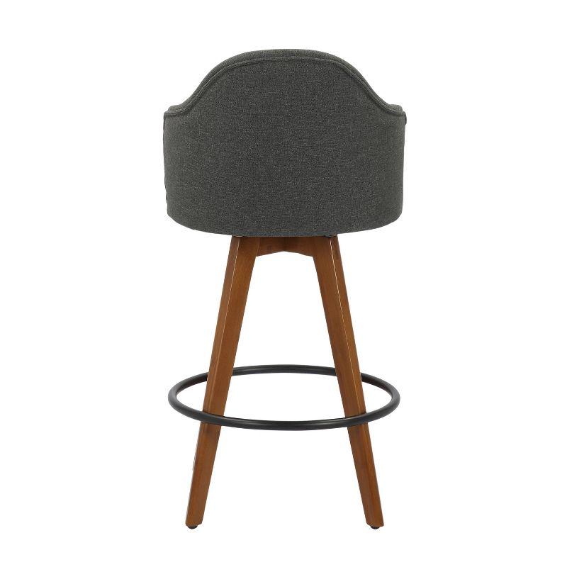 26" Ahoy Mid-Century Modern Counter Height Barstool Walnut/Gray - LumiSource: Padded, Low Back, Wood Legs