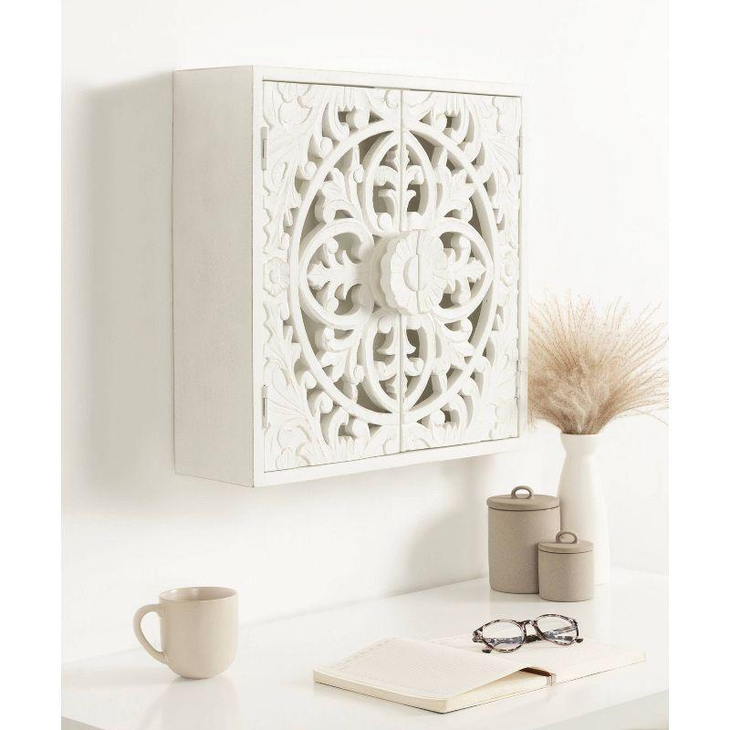 Kate & Laurel All Things Decor 20" Saanvi Traditional Carved Wood Wall Cabinet White: Artisan-Made, No Assembly, Includes Mounting Hardware
