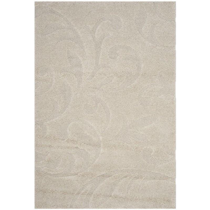 Cream Floral Shag Area Rug with Synthetic Fibers