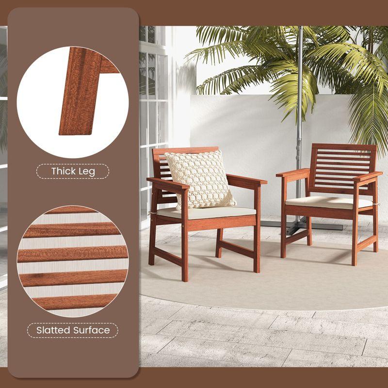 Tangkula Outdoor Hardwood Armchairs Set of 2/4 Weather-resistant Slatted Armchairs w/Removable Cushions