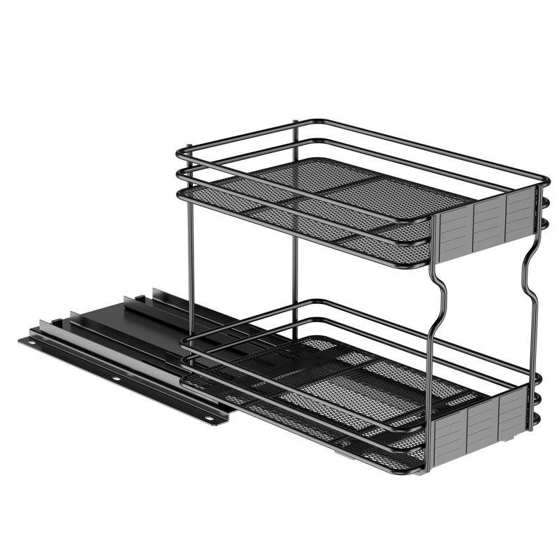 SpaceAid Heavy Duty Pull-Out Spice Rack Organizer for Cabinets – Slide-Out Seasoning Holder with Labels, 1 Drawer, 2-Tier