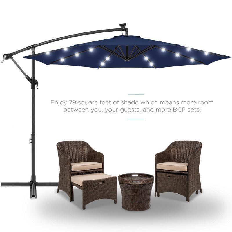 Best Choice Products 10ft Solar LED Offset Hanging Outdoor Market Patio Umbrella w/ Adjustable Tilt - Navy Blue