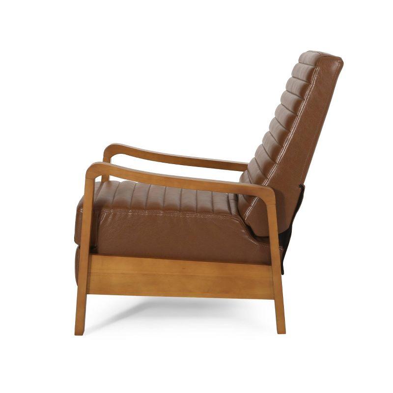 Munro Contemporary Channel Stitch Pushback Recliner Cognac Brown/Teak: Comfortable Upholstered Accent Chair - Christopher Knight Home