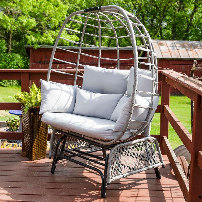 Sunnydaze Outdoor Polyrattan Double Egg Chair Glider with Cushions and Pillows - Gray