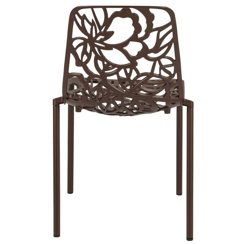 LeisureMod Devon Modern Aluminum Outdoor Stackable Dining Chair, Brown