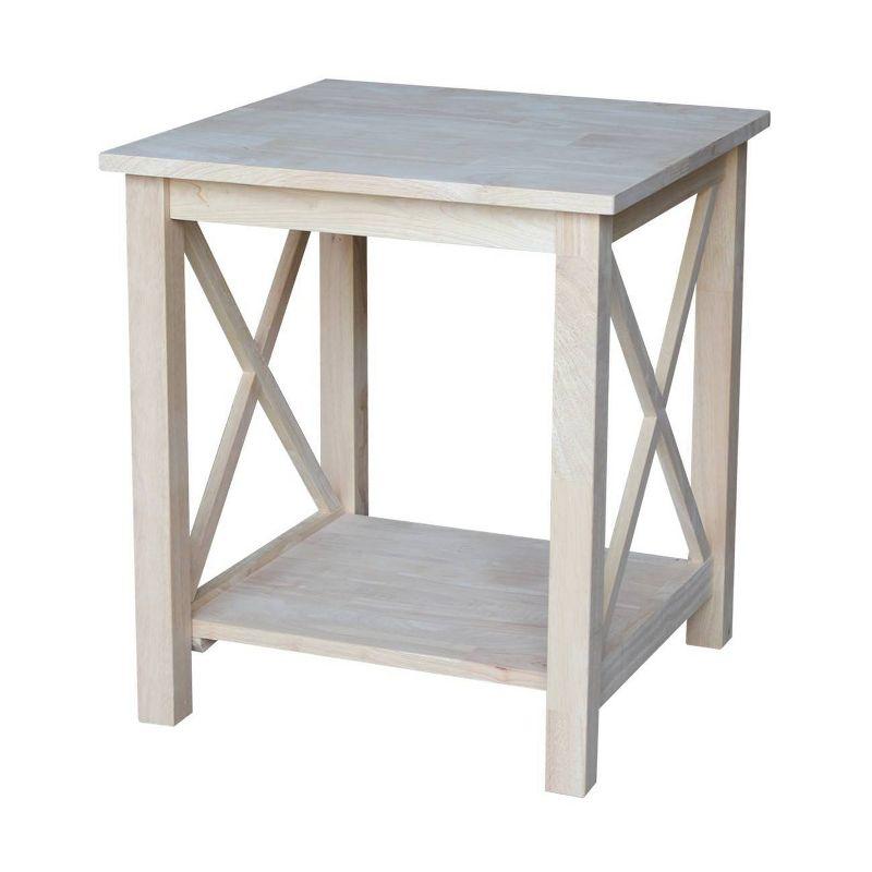 Classic Hampton Square Solid Wood End Table with Shelf - Unfinished