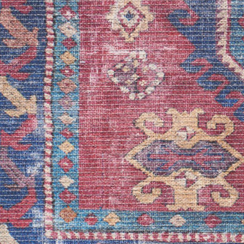 Machine Washable Southwestern Navy/Muted Red/Beige Area Rug