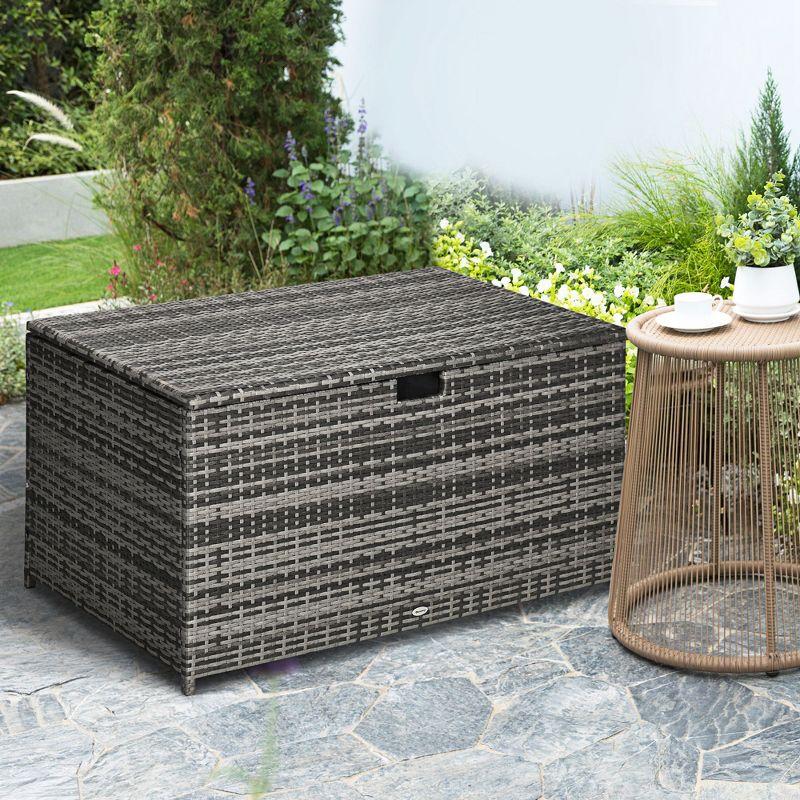 Outsunny Outsunny 113 Gallon Deck Box, Rattan Outdoor Storage Box, Waterproof Storage Container for Indoor, Patio Furniture Cushions, Pool Supplies, Garden Tools