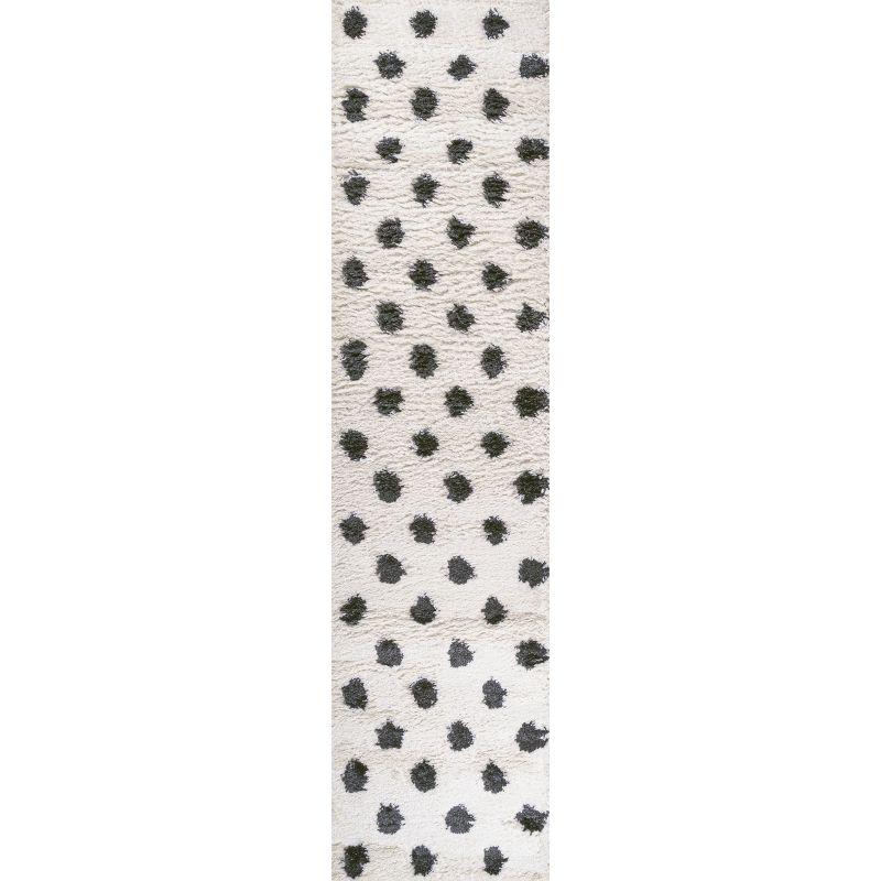 2'x10' Pere Modern Charcoal Dot Shag Runner Rug, White - JONATHAN Y