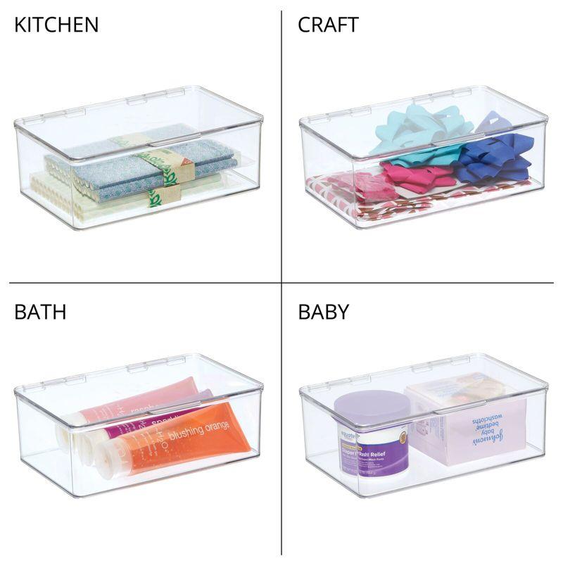 Clear Plastic Stackable Organizer Bin with Hinged Lid