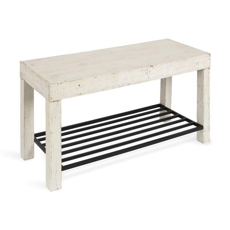 Rustic White Solid Wood & Iron Shoe Storage Bench, 36"x14"x20"