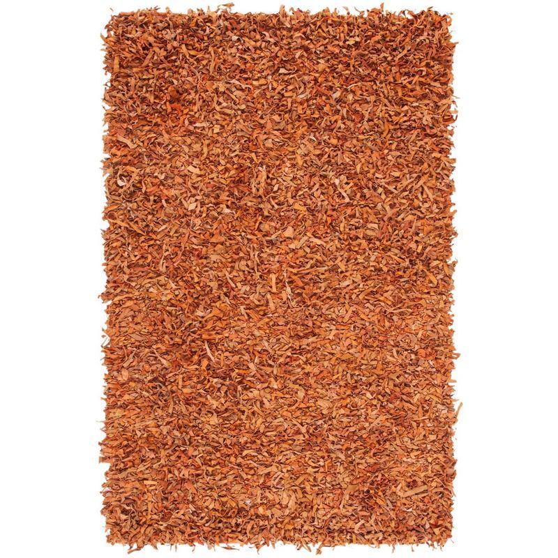 Leather Shag Handwoven 80% Rag Leather And 20% Cotton Solid Color Rug