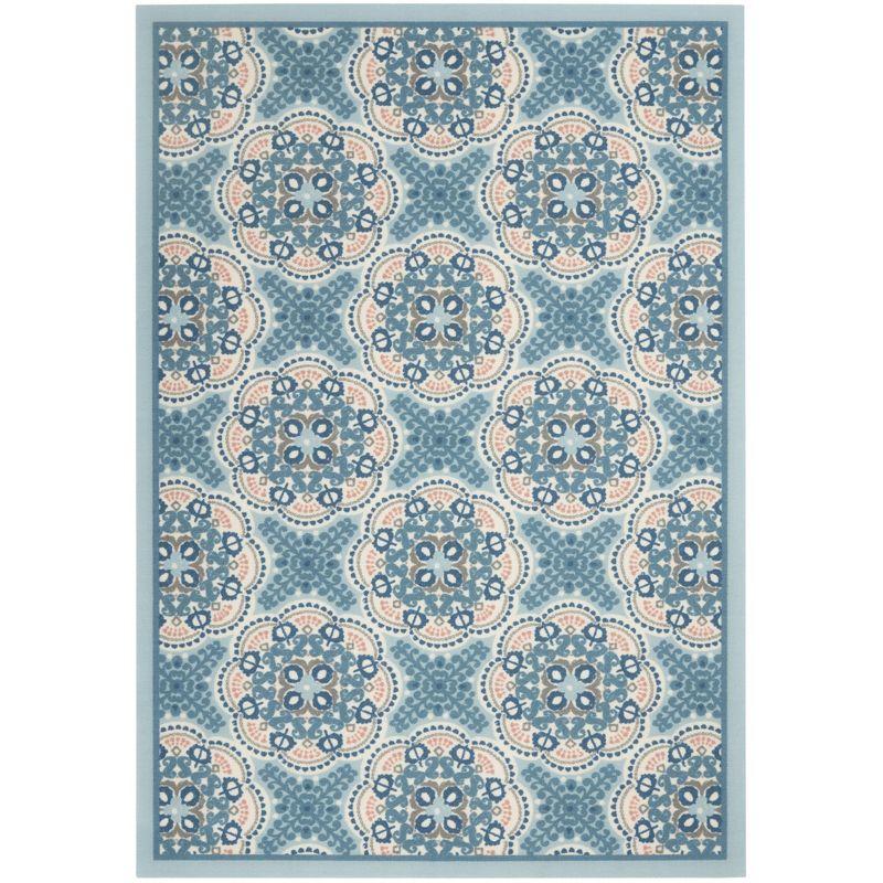 Boho Blue Floral Indoor/Outdoor Rectangular Area Rug, 5'3" x 7'5"