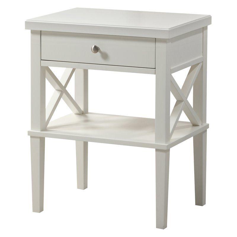 Marta White Wood 1-Drawer Nightstand with Open Shelf