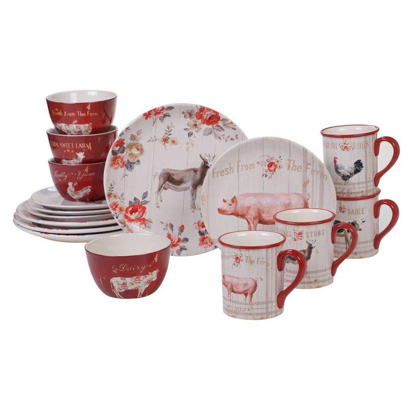 Farmhouse Floral Ceramic 16-Piece Dinnerware Set